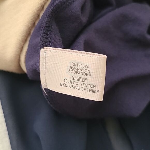 Boston Proper Navy Blue Wrap Bodysuit Long Sleeve Open Puff Sleeves XS Chiffon - Picture 5 of 6